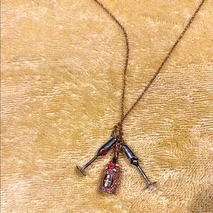 Rare Kate Spade Rose Gold Chic Gold Necklace with Champagne Bottle and Glasses